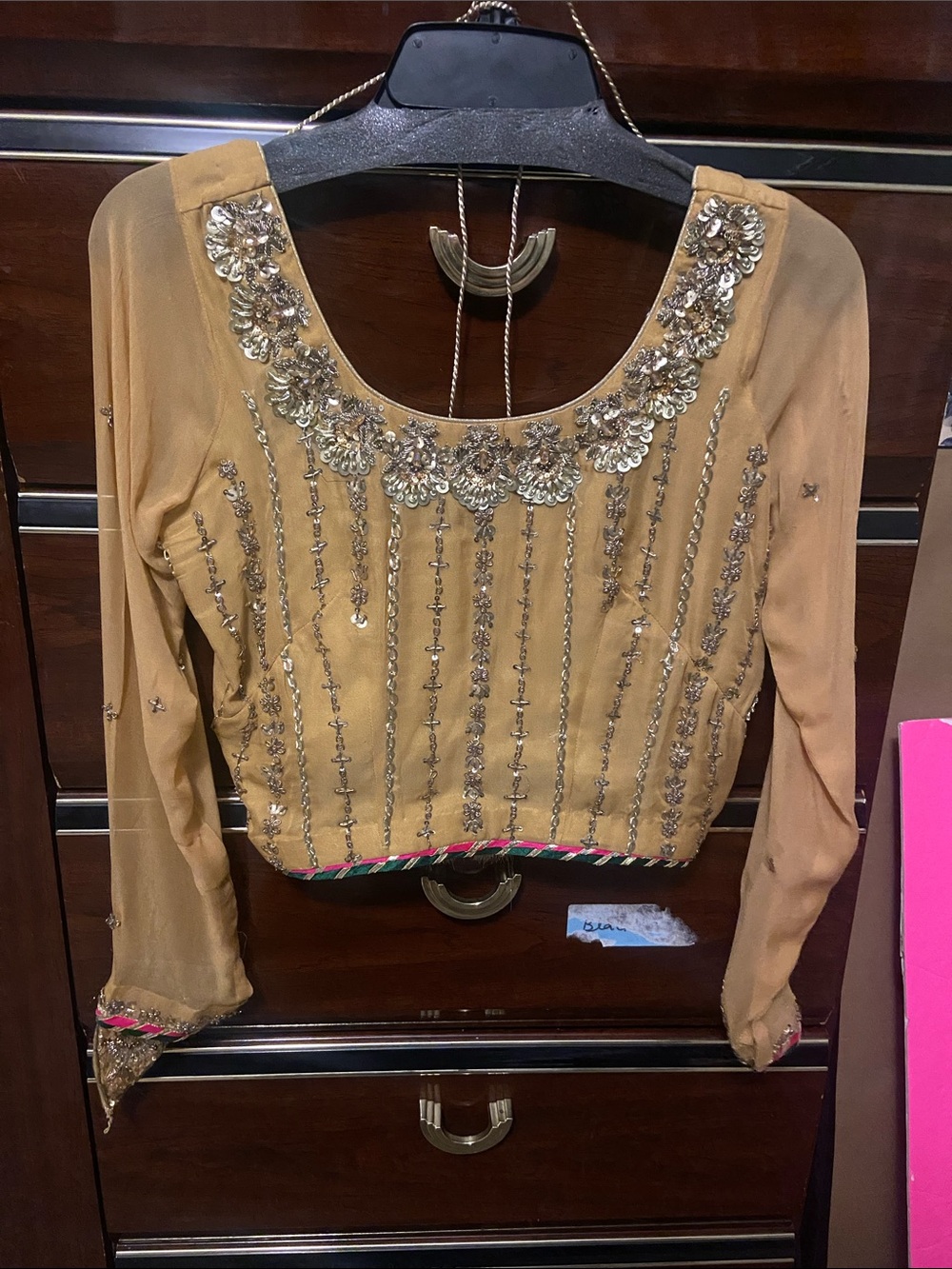 Embellished Gold mustard long-Sleeve choli saree blouse lehenga top blouse